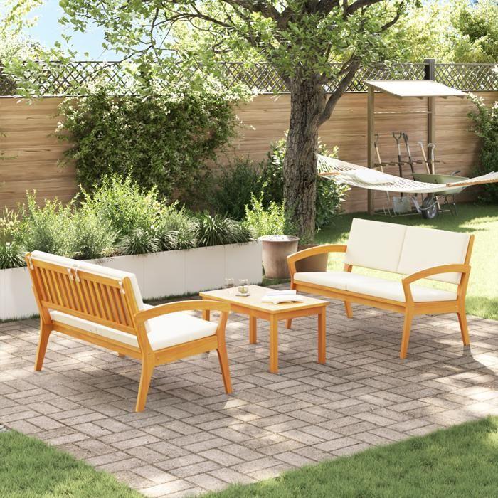VidaXL Ensemble Bistro 3 pièces avec Coussins - Bois d'Acacia Massif 3328615