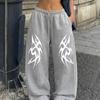 Dark Subculture Totem Pattern Printed Casual Sports Pants American Casual Trend Women Straight Leg Pants