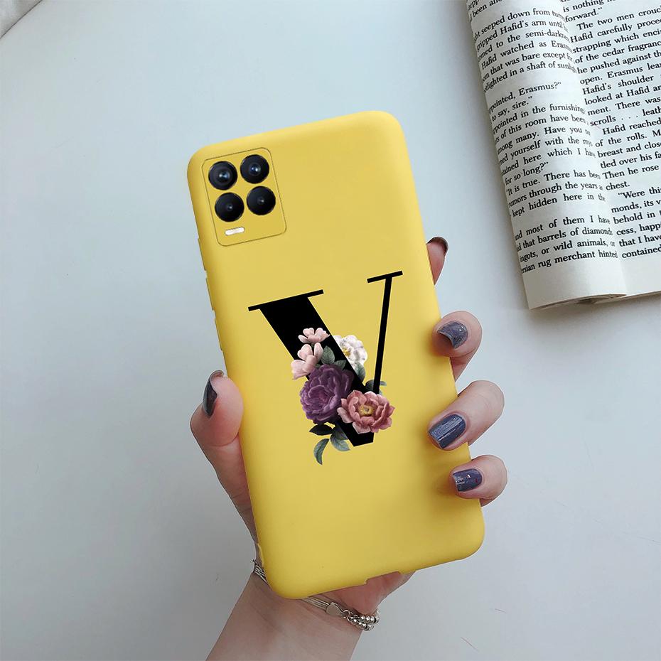 For Realme 8 Pro Case Silicon Soft Letter Monogram Flowers Phone back cover For Oppo Realme8 4G RMX3085 Realme 8 Pro Bumper Case