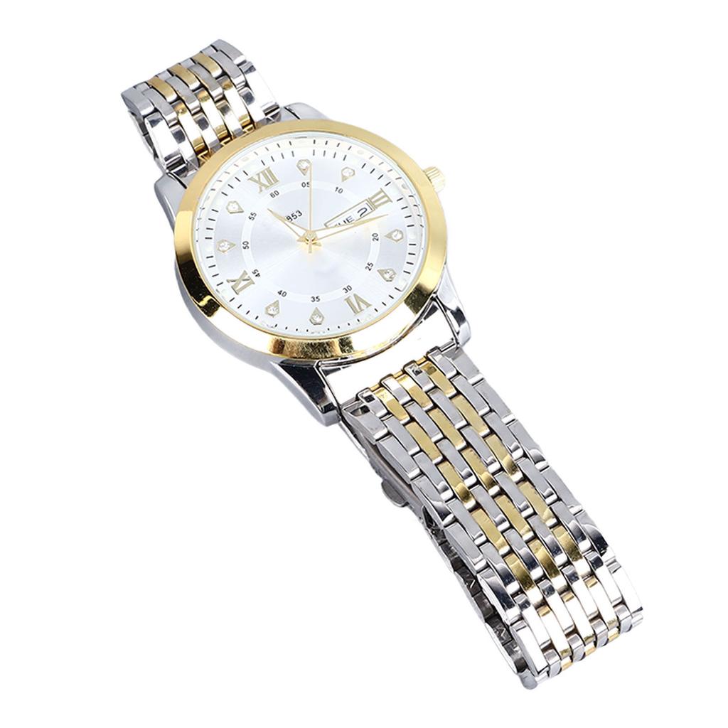 Men Quartz Business Watch with Date Luminous Stainless Steel Double Calendar Wristwatch Waterproof Lightweight Watch
