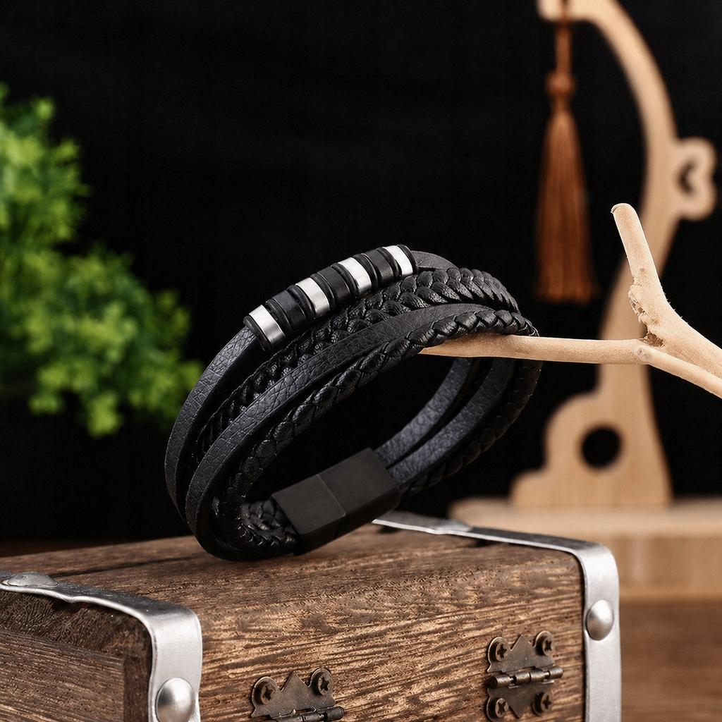 THICK Men' Leather Bracelet, Elegant, Adjustable, 19-22cm, ITALIAN
