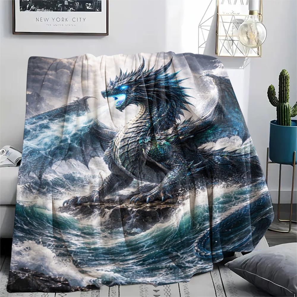 1Pc Fantasy Dragon Print Flannel Blanket, High Quality Comfortable for All Seasons, Home Decor, Warmth and Comfort, Perfect for Gifts