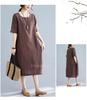 YUNHEN Summer Short Sleeve Loose Solid Plus Mori Girl 9 Women's Dress, Mid-Length, Fit, Color, Sizes, Style, Cotton/Linen, Figure-Flattering (Color