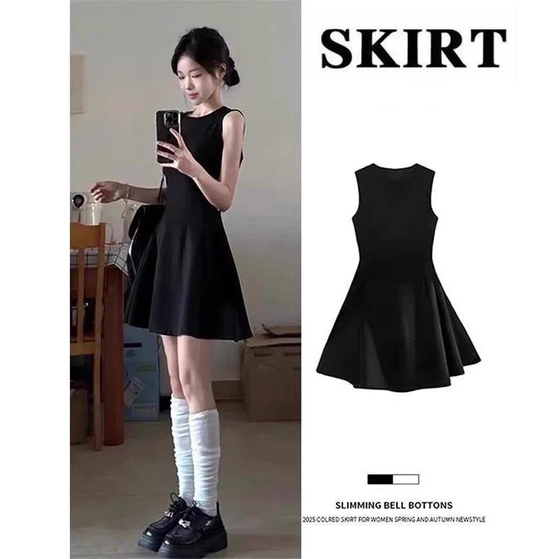 Women's Spring Summer Cream White Sleeveless Round Neck A-Line Mini Dress Elegant Casual Versatile Vacation Office Short Dress for Women