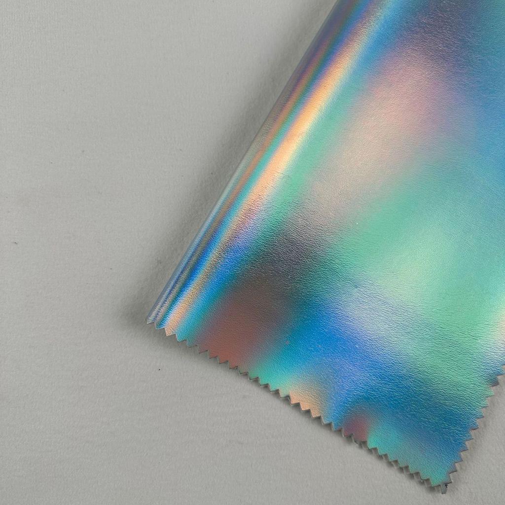 Iridescent Metal-Texture PU Leather with 1.2mm Cotton Fluff Backing for Luggage and Glasses Case Packaging