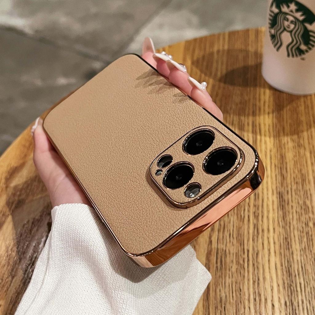 Electroplated Plain Leather Is Suitable for Apple 14promax Phone Cases, Iphone13 Anti-drop 12 Full Cover 14plus Protective Cases
