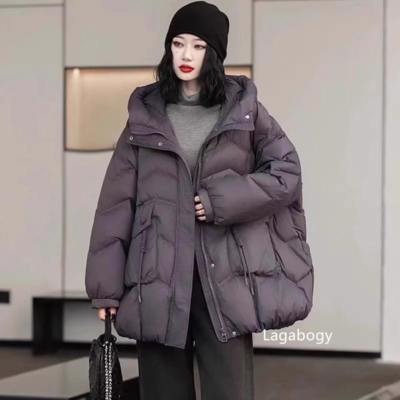 White Duck Down Jacket Hooded Autumn Winter Loose Puffer Coat Women Large Size Overcoat Thicken Female Parkas