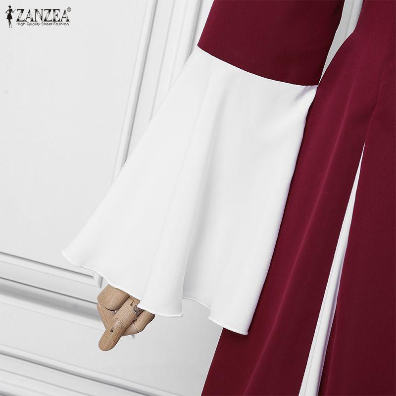 ZANZEA Women Casual Round Neck Long Sleeve Loose Long Dress