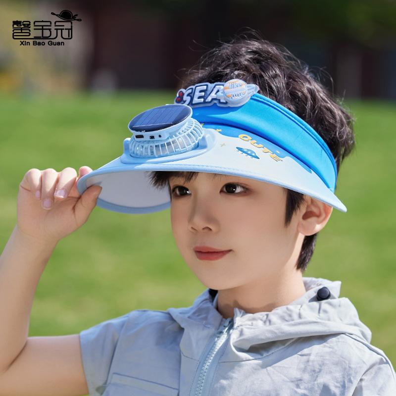 Summer children's hat big eaves solar fan hat outdoor outing shading sun protection hat cartoon cute empty top hat