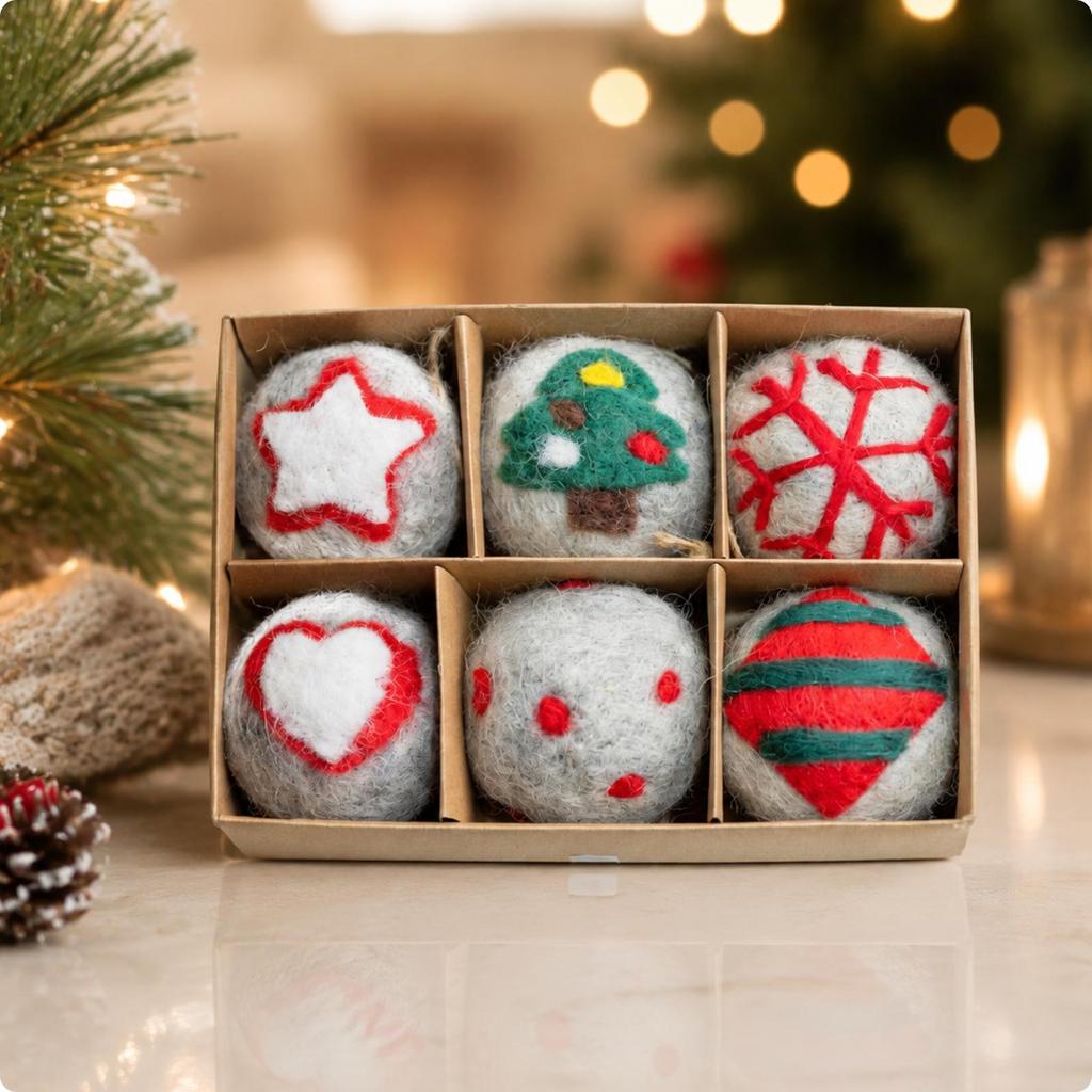 6 Pieces Felt Christmas Tree Ornament Embroidered Ball with