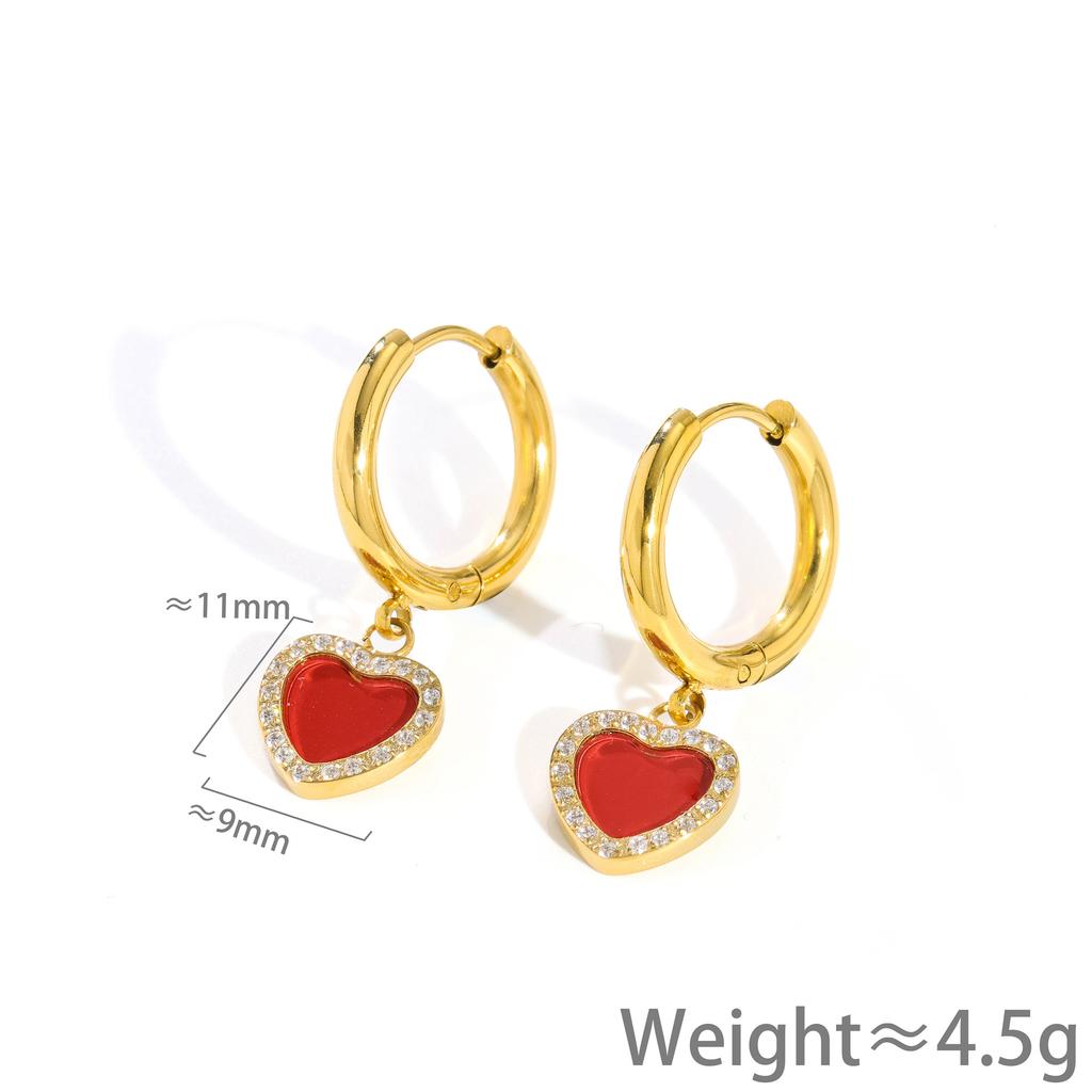 Hong Kong style retro love full diamond earrings round titanium steel earrings simple style Valentine's Day gift vacuum plating
