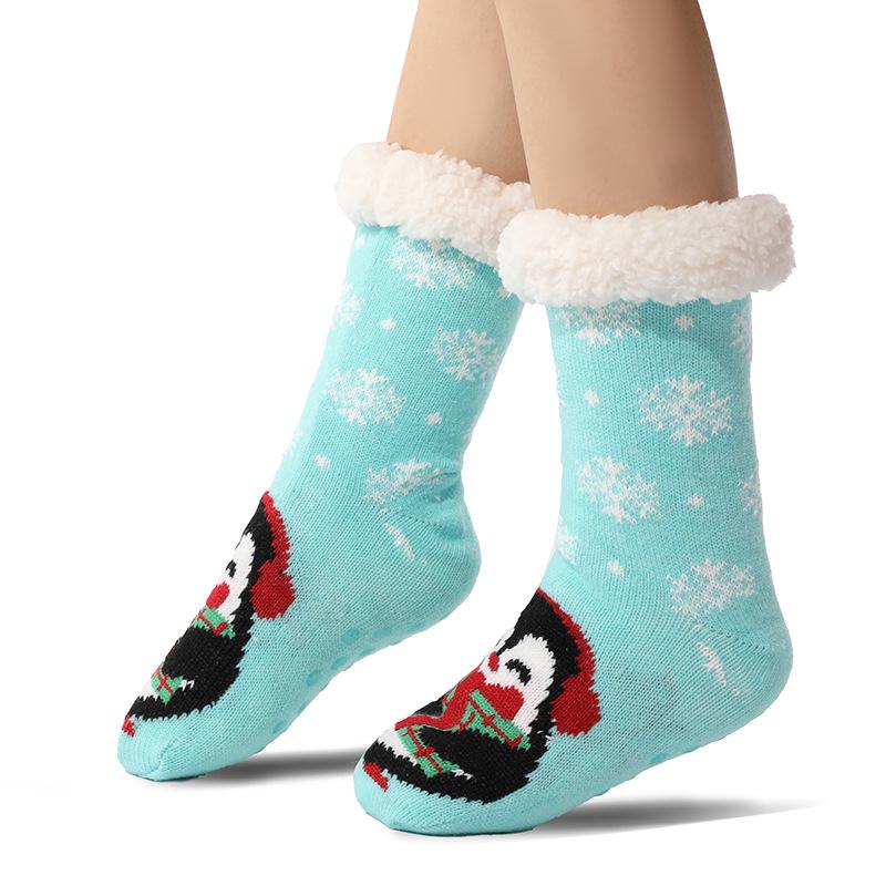 Cross-Border Women's Christmas Fleece Blanket Floor Slipper Socks – Thickened Cotton Sleep Stockings