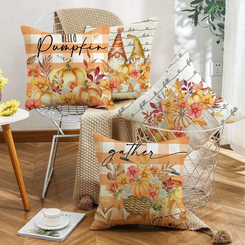 Neuer Herbst Kürbis Wichtel Bauernhof Leinen Kissen Heimtextilien Sofakissenbezug