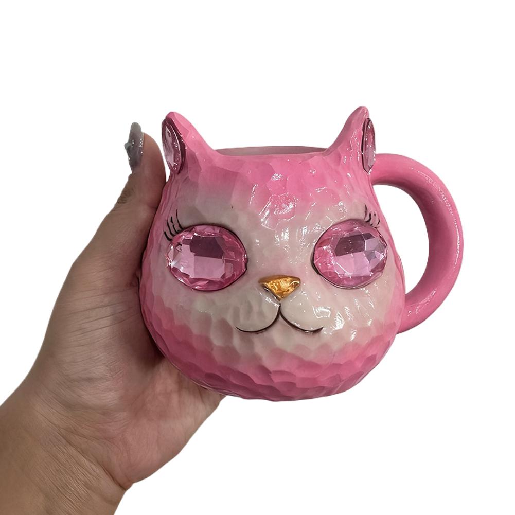 

Cat Mineral Crystal Resin Mug Cute Animal Shaped Coffee Tea Cup Multi-Colour Home Decor for Dining Table Women Men 301-400ml