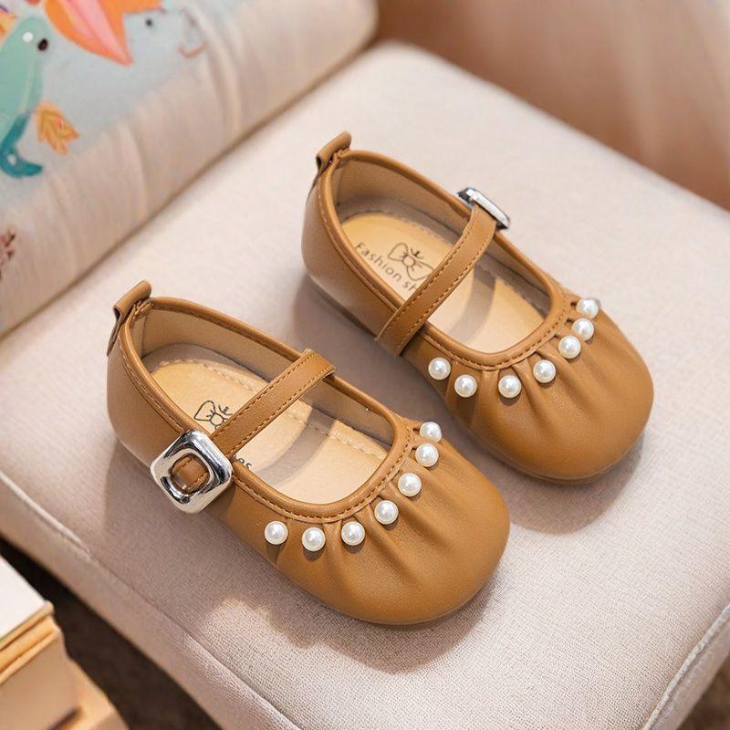 2026Spring new style pearl girls' French Mary Jane shoes, soft-soled ballet granny shoes, trendy little princess shoes