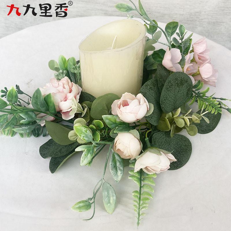 American Imitation Wreath Candle Ring Macaron Rose Wreath Table Wedding Party Decoration Wreath