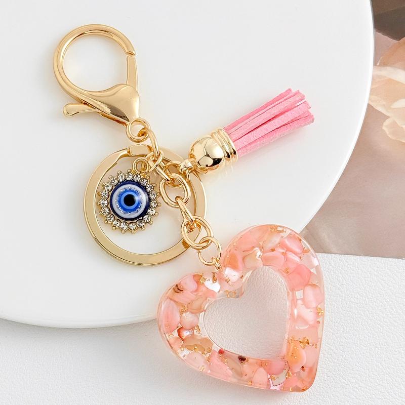Pink Love Heart Key Chain Pearl Flower Pendant Key Ring Pendants For Women Girls Handbag Decor Jewelry Gift