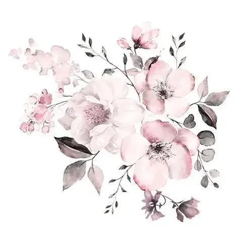 Watercolor Pink Flower and Leaf Combination Wall Stickers Home Background Decoration Stickers Removable Self-adhesive Mural