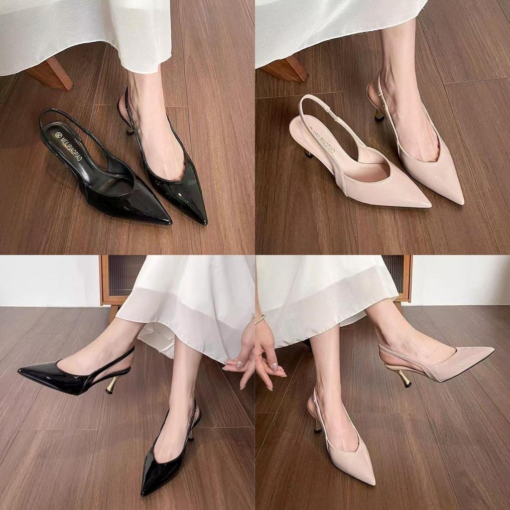 French Stylish Sexy Cat Heel Sandals With Patent Synthetic Leather For Summer Casual Wear