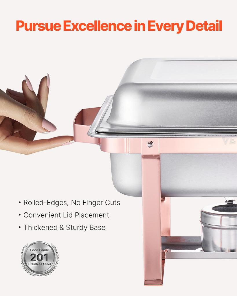 VEVOR Chafing Dish Buffet Set, 8 Qt 2 Pack, Stainless Steel Chafer with 2 Full Size Pans