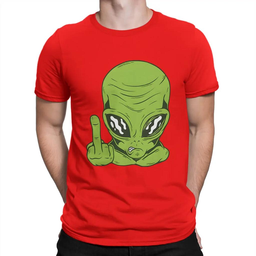 Angry Alien Head Flipping The Bird Middle Finger Men T Shirts Resident Alien Amazing Tees Short Sleeve O Neck T-Shirts Cotton