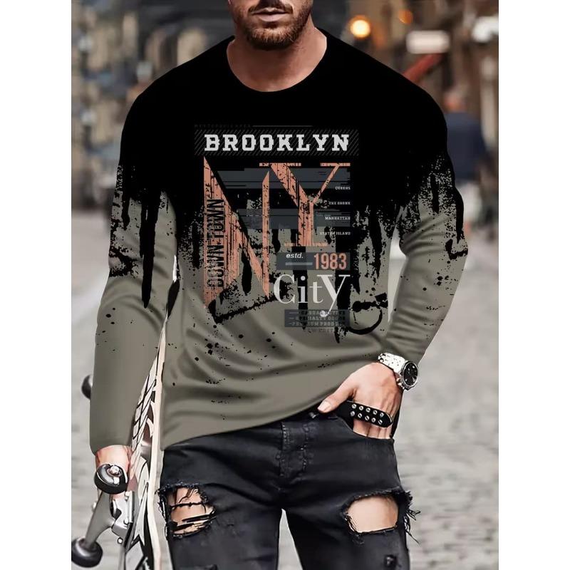Men's 3D Stripe Printed Long-sleeved T-shirt, Comfortable, Breathable and Versatile Men's Top