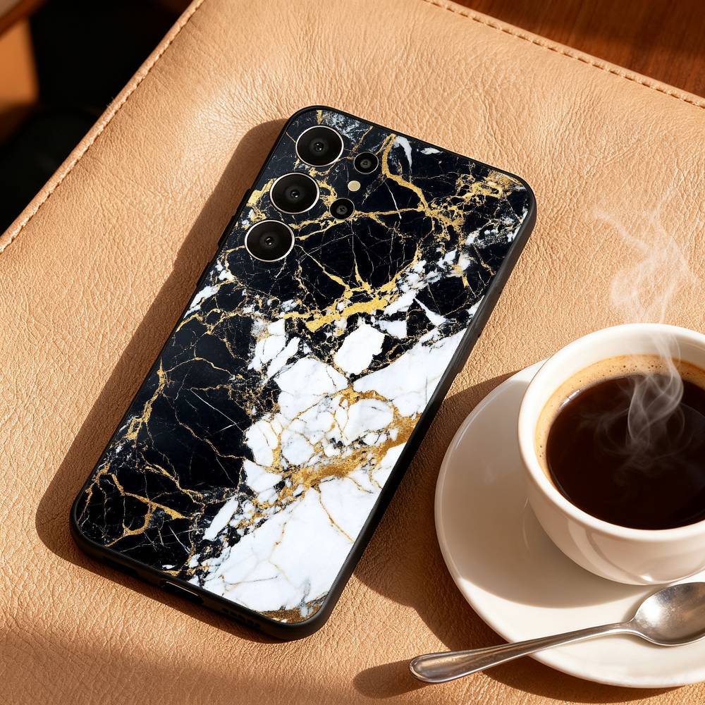 Schwarzes Gold Marmormuster Handyhülle Für Samsung S26,S25,S24,S21,S22,S23,S30,Ultra,S20,FE,Lite,10,9,Schwarzes Cover
