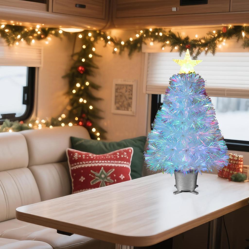 Mini Glasfaser Tischweihnachtsbaum mit transparentem Sternaufsatz YUETJIN 60 cm hoch Farbbaum