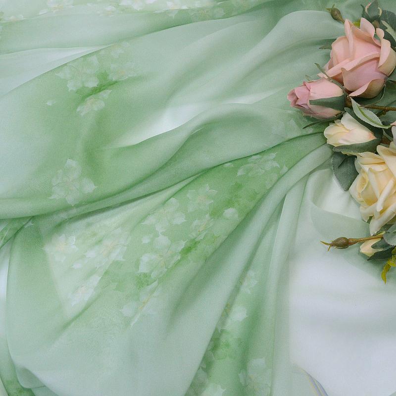 Chinese Style Small Pear Flower Tie-dye Printing Chiffon Fabric For Diy Sewing Craft Cheongsam Hanfu Dress Stage Costume Fabric