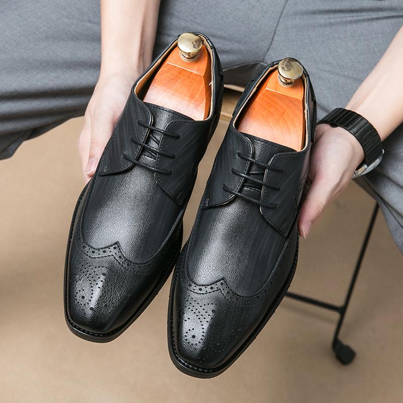 

Fashion 2025 New Men s Leather Oxford Shoes British Style Casual Business Leather Shoes Quality Fashion Party Lace Up Low Top Mens Shoes 46 чёрный