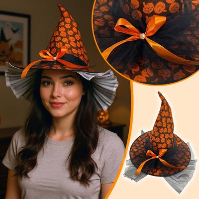 Halloween Mesh Pumpkin WizardHat Children Adult Party Props Witch Decoration Hat