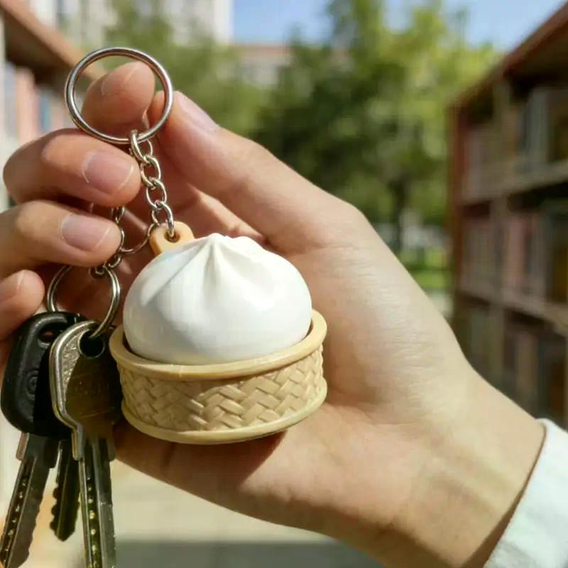 Mini Steamed Bun Stress Relief Keychain, Slow Rebound Soft Squeeze Decompression Toy Fidget Clicker Key Ring Bag Pendant Gifts