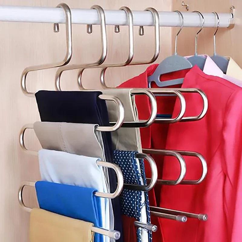 Stainless Steel 5 Layers Clothes Hangers Home Multi-Functional Trouser Rack Non-slip Hanging and Storage Pants Hanger