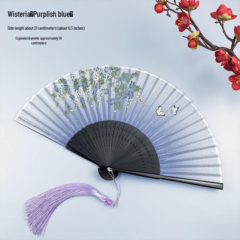 Portable Ancient Chinese Bamboo Folding Fan for Hanfu & Qipao - Gardenia Design