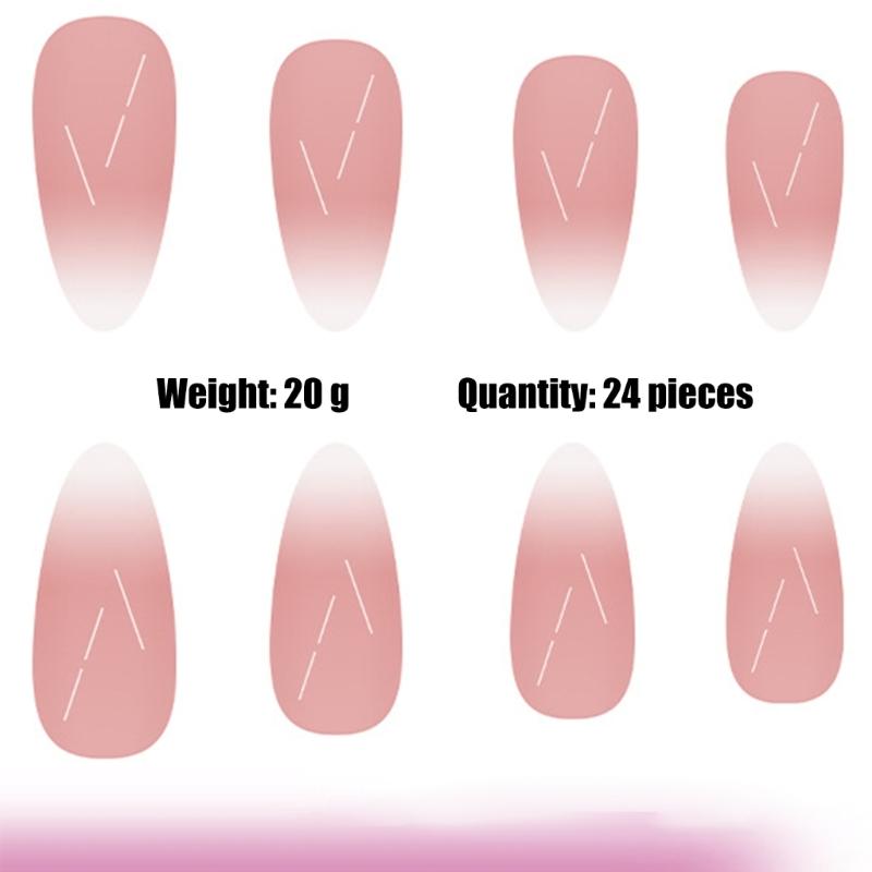Gradient Press On Nail Almond Fake Nail Glossy Stick On Acrylic Nail Natural Omber Glues  On False Nail for Women Girls