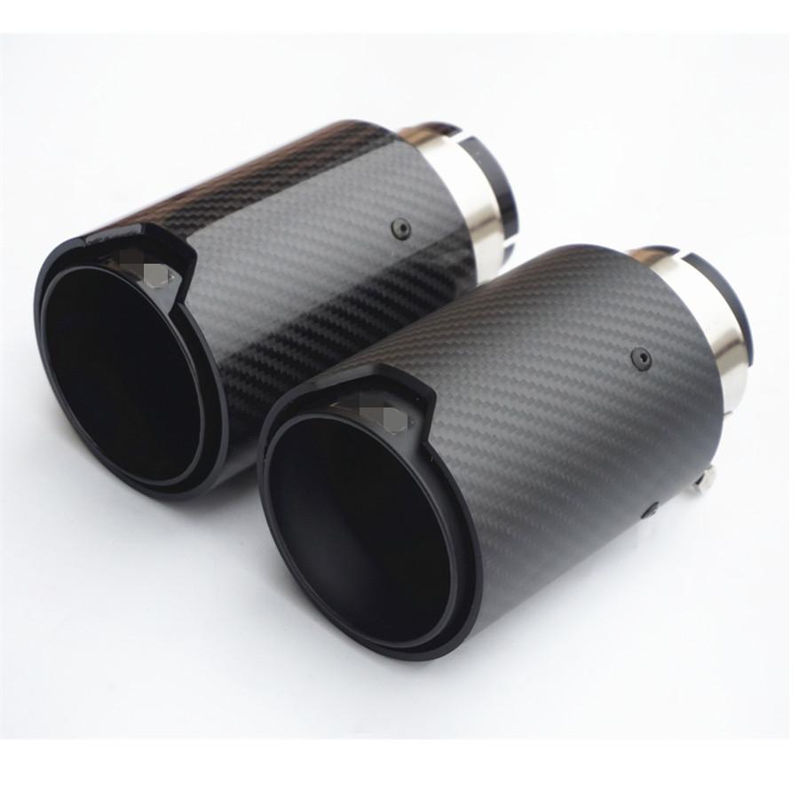 Pair All Full Glossy Black Universal Car 100% Real Carbon Fiber Exhaust End Tips for BMW 2.5'' In, 3.5'' Out With Logo