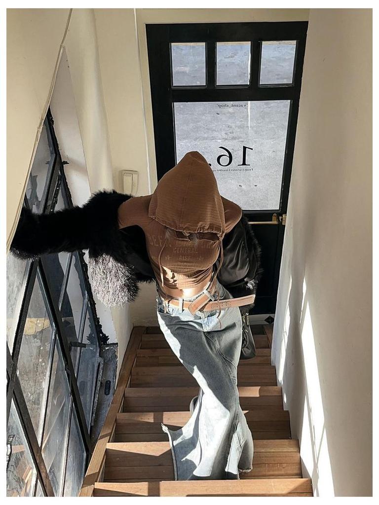 American Wasteland Style Y2K Women's Jazz Dance Hooded Knit Sweater