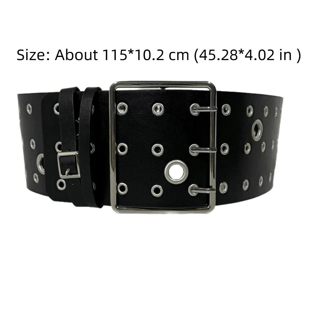 Adjustable Hollow Rivet Wide Belt Three Row Needle Buckle Punk Style Y2K Cool Girls Belt Vintage Personalized Design