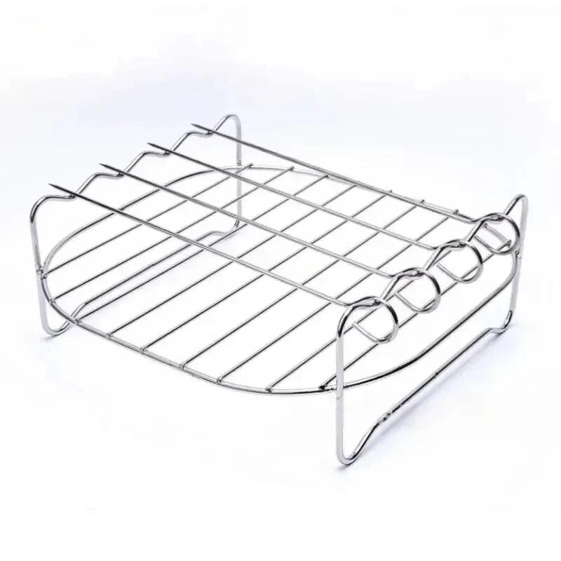 

Стойка для фритюрницы из нержавеющей стали с 4 решетками для жарки, аксессуары для переносного барбекю на открытом воздухе, аксессуары для гриля Meat Picks Air Fryer