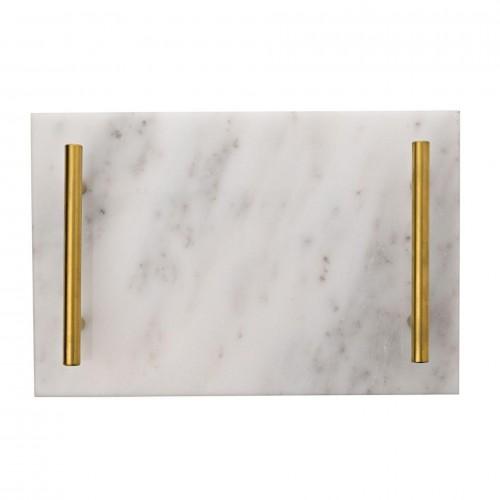 Hestia Marble Tray with Metal Handle - White