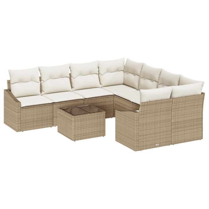 VidaXL Ensemble de salle à manger de jardin de 9 pièces avec coussins en poly rotin beige 3355330