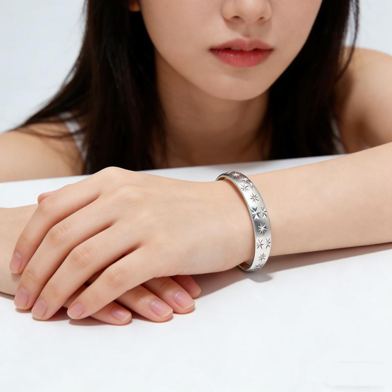Sterling Silver Gypsophila Open Bangle - Elegant 999 Silver Bracelet, Perfect Birthday or Qixi Festival Gift for Her