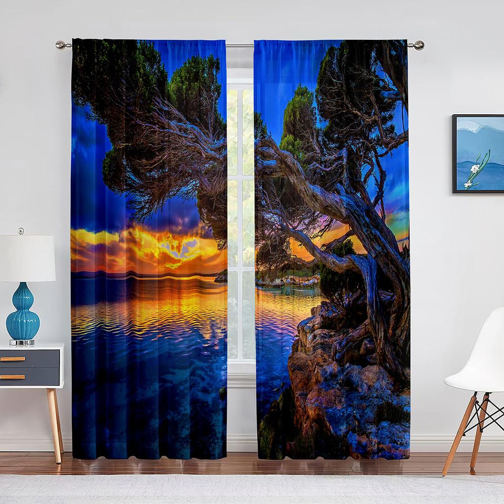 Gras Blumenfeld Berglandschaft Natur Tüll Vorhänge für Wohnzimmer Chiffon Transparent Voile Küche Schlafzimmer Vorhang Drapierungen