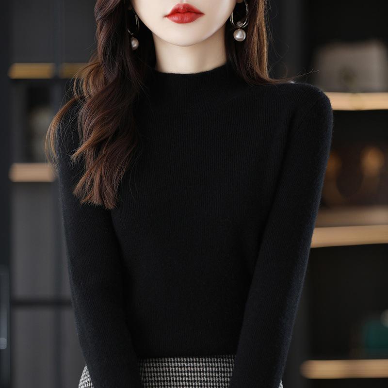 2023 Women's High Neck Pure Wool Knit Sweater - Autumn/Winter Base Layer