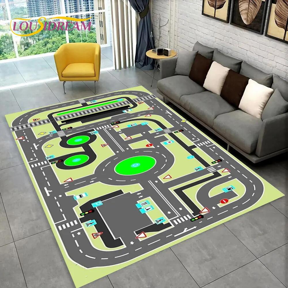 Child Playmat Highway Simulated City Traffic Playroom Area Rug,Carpet for Home Living Room Bedroom Sofa ,kids Non-slip Floor Mat