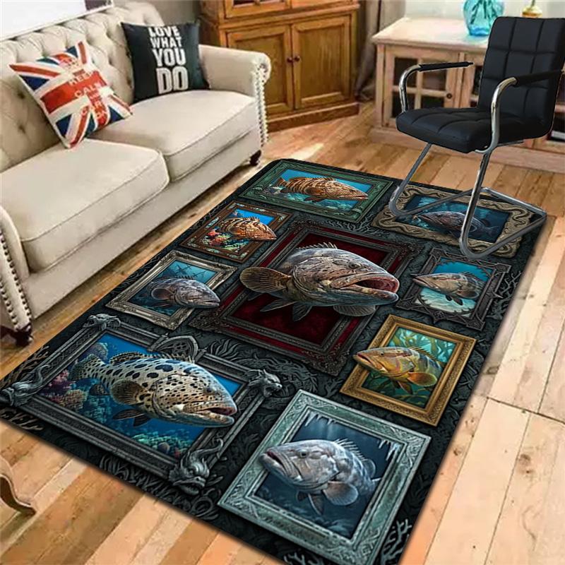Ocean Fish Collage Pattern Rug Floor Mat for Living Room or Bedroom Soft and Comfortable Carpet a Gift for Birthday and Holiday.