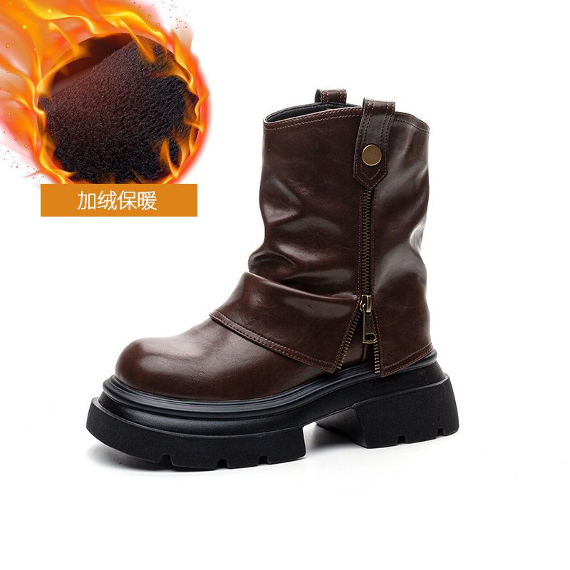 Martin Boots Women's 2025 Winter New Platform Pants Boots Casual Fashion Retro Heightening Removable Pile Short Boots