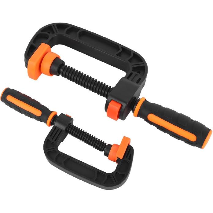 2Pcs C Clamp Set - Strong Clamping Force Plastic Rubber Clamps for Woodworking, DIY and Household Projects, Adjustable and Ergonomic with