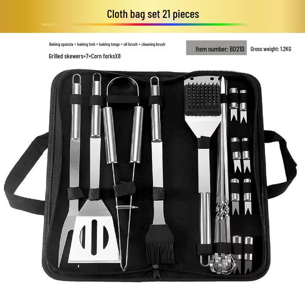 Outdoor BBQ Stainless Steel Tool Set: Knife, Fork, and Spatula