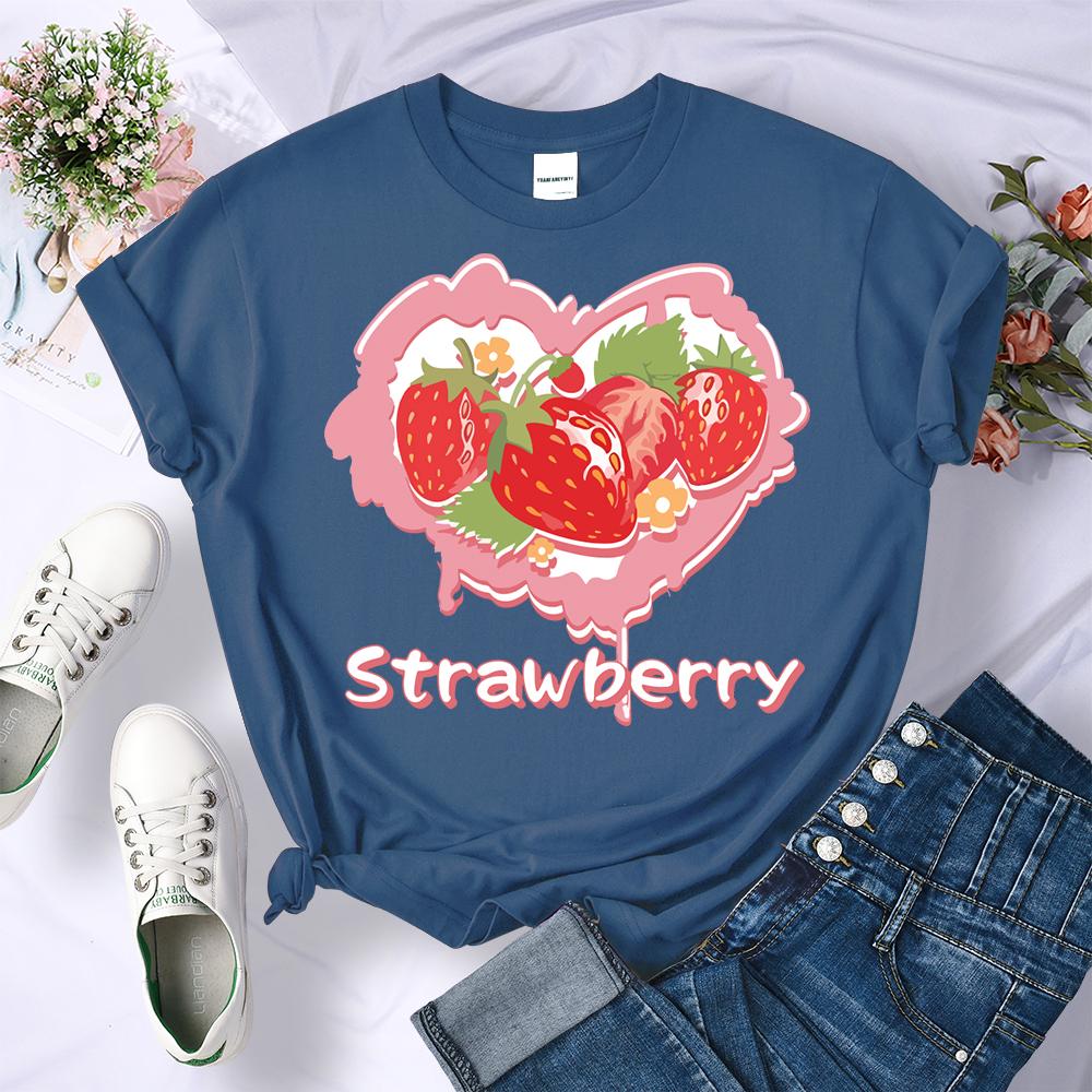 Heart Strawberry Design 3D Print Women Tee Shirt All-Match Crewneck T-Shirt Sport Summer Clothes Multicolor Soft Short Sleeve